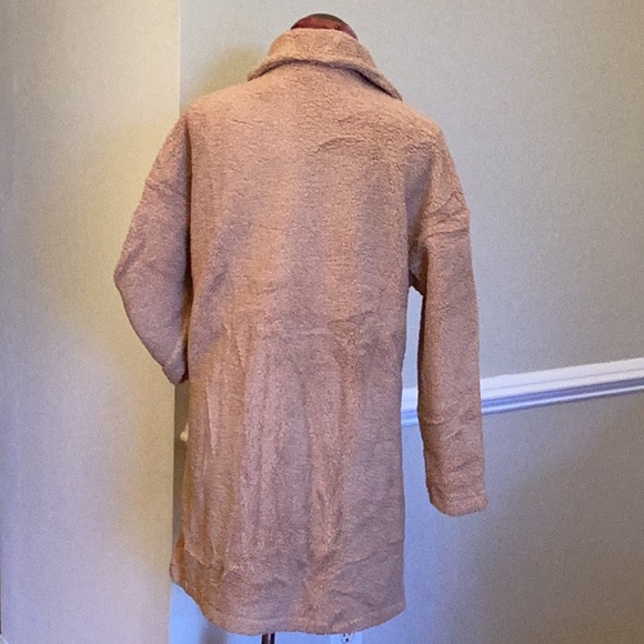 BTFBM lite cocoa colored teddy jacket double breasted with front welt pockets L - Picture 6 of 11